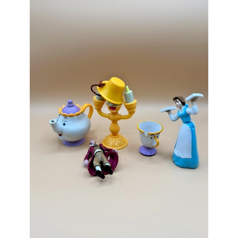 2002 McDonald's Disney Beauty & Beast Toy Lot Belle Lumiere Gaston Mrs Potts